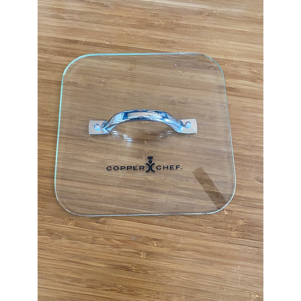 Copper Chef Clear Glass Lid Square Rimless Flat Stainless Steel Handle‎ 8" x 8"